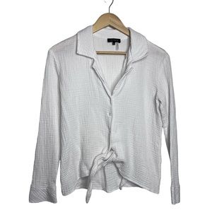 1.STATE White Tie-Front Button Up Gauzy Top